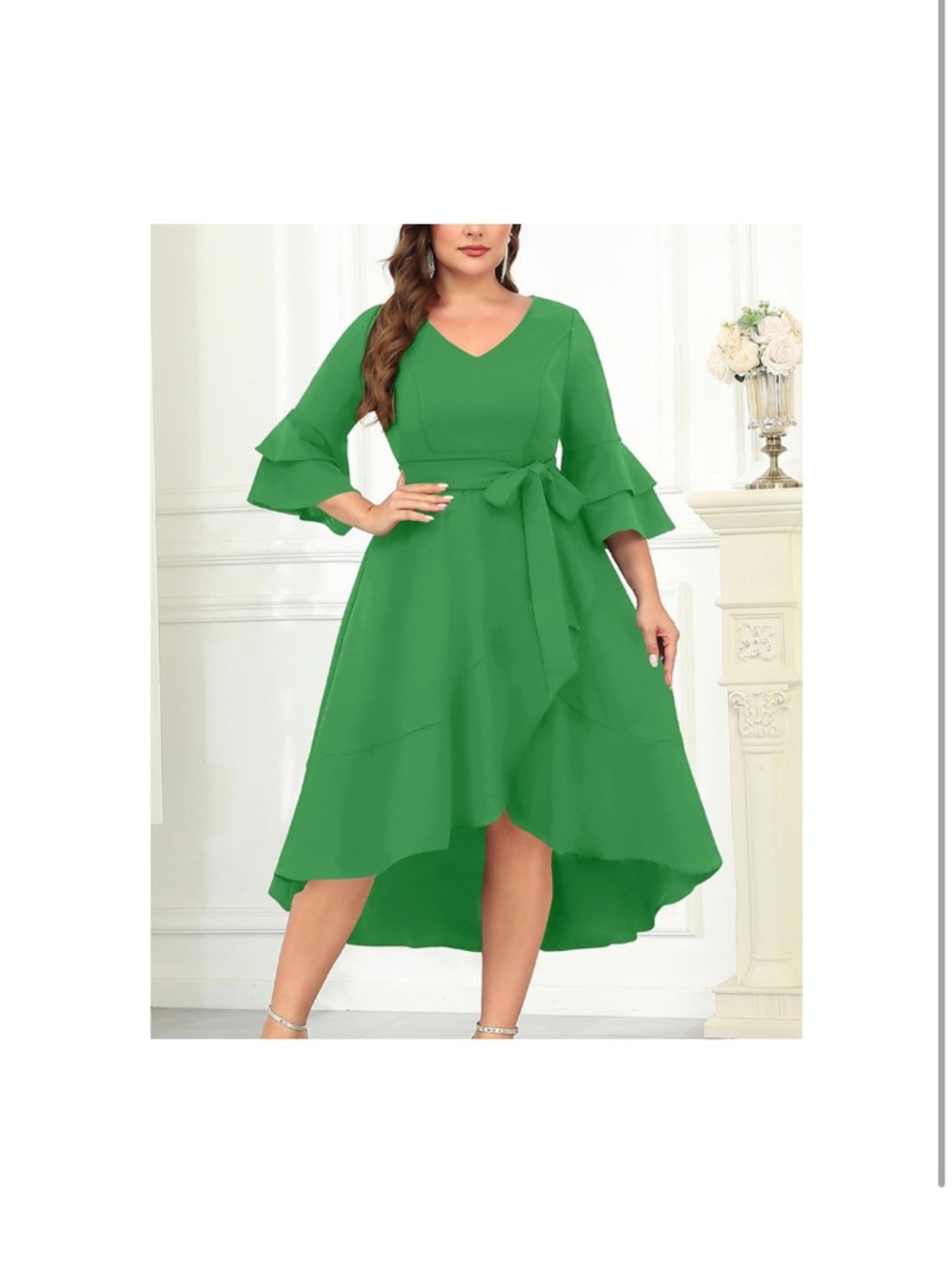 New Women 16W Wedding Guest Dress Formal Double Bell Sleeve V Neck High low